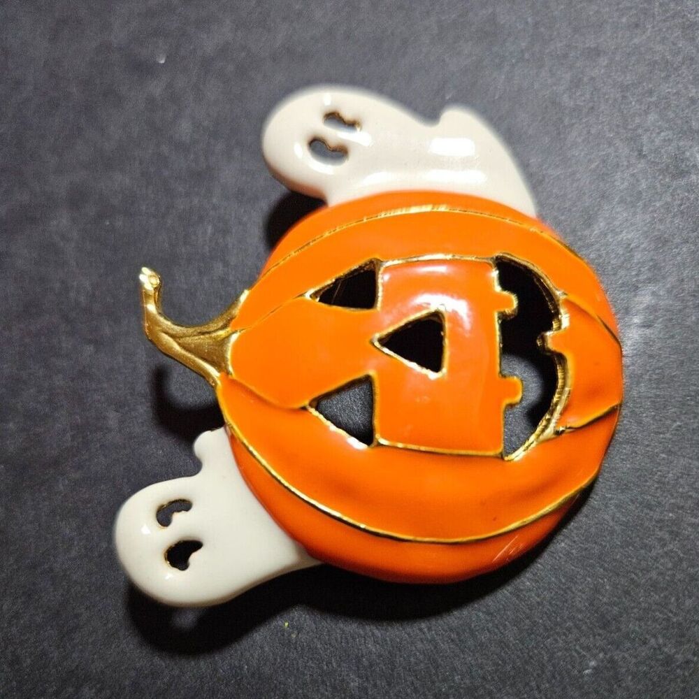 Gold tone pumpkin and ghost brooch - Picture 5 of 9